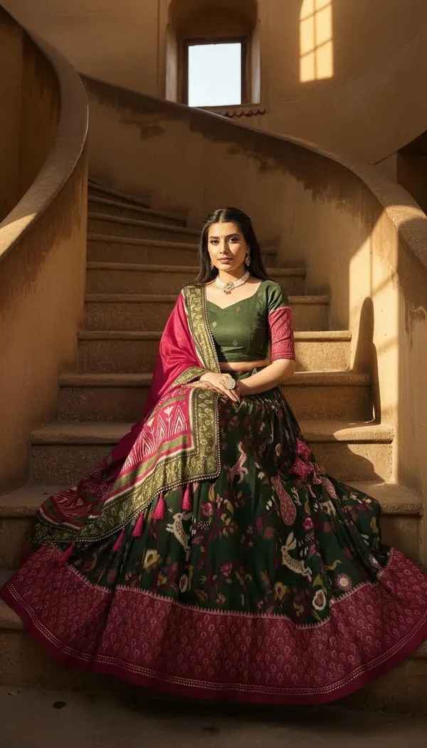 Green_Dola_Silk_Patola_Print_Stitched_Lehenga_Choli_For_Women