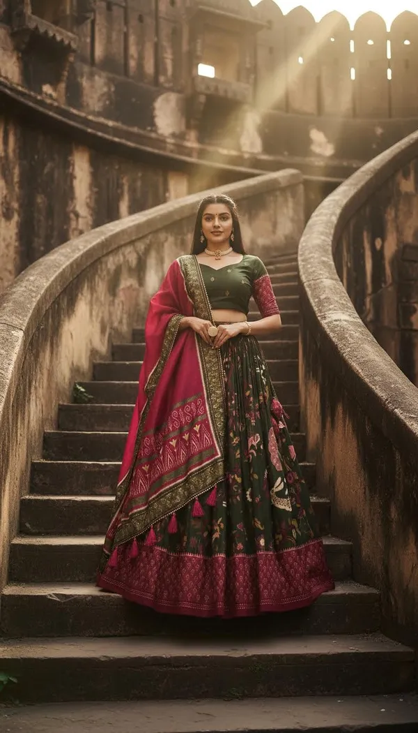 Green_Dola_Silk_Patola_Print_Stitched_Lehenga_Choli_For_Women