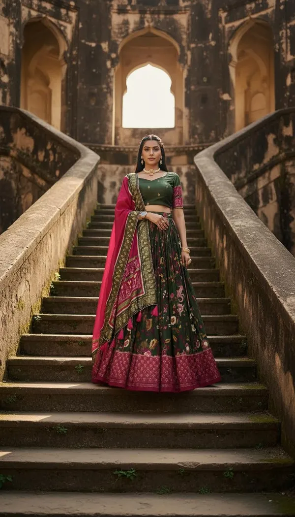 Green_Dola_Silk_Patola_Print_Stitched_Lehenga_Choli_For_Women