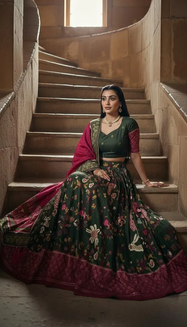 Green_Dola_Silk_Patola_Print_Stitched_Lehenga_Choli_For_Women