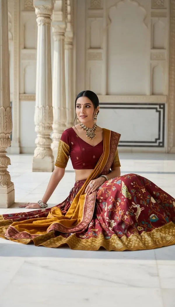 Maroon_Dola_Silk_Patola_Print_Stitched_Lehenga_Choli_For_Women