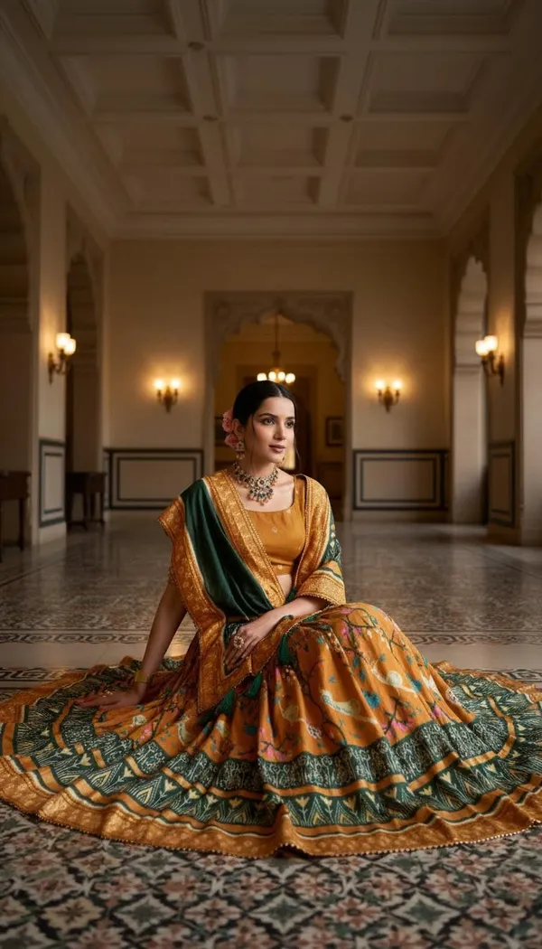 Mustard_Dola_Silk_Patola_Foil_Print_Lehenga_Choli_For_Women