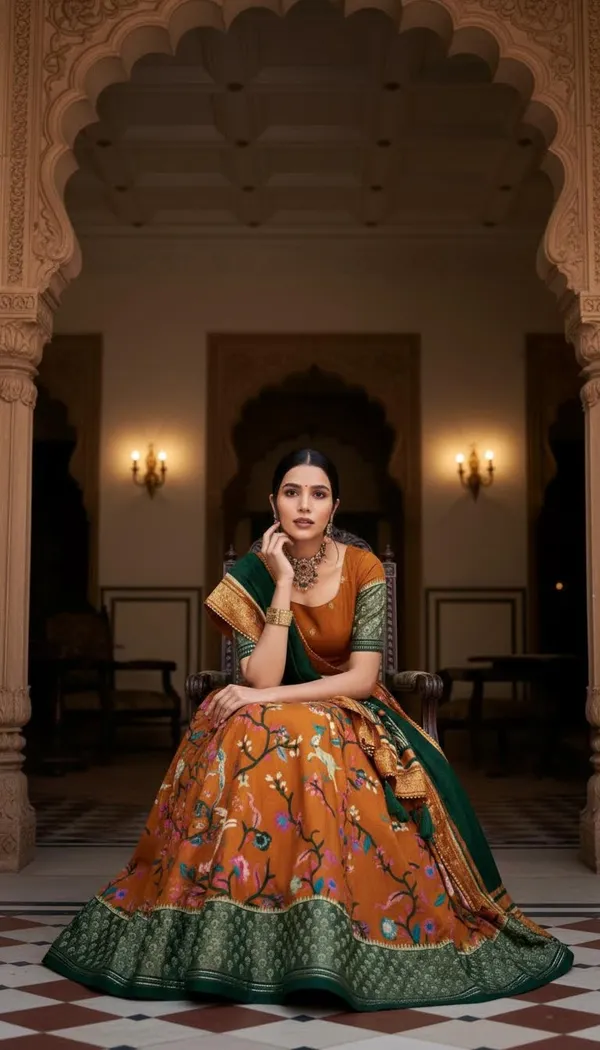 Mustard_Dola_Silk_Patola_Foil_Print_Lehenga_Choli_For_Women