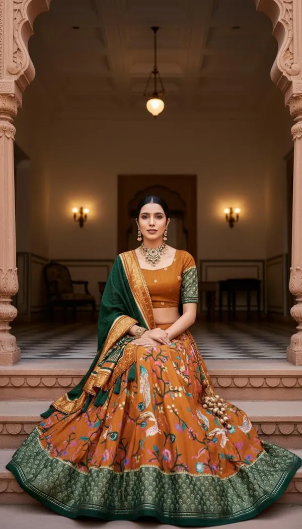 Mustard_Dola_Silk_Patola_Foil_Print_Lehenga_Choli_For_Women