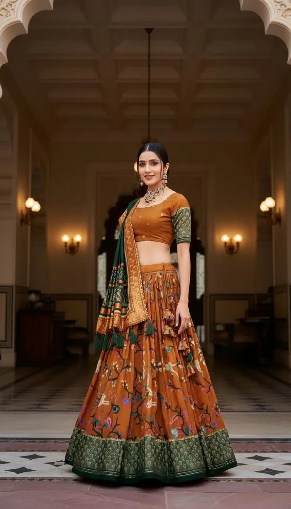 Mustard_Dola_Silk_Patola_Foil_Print_Lehenga_Choli_For_Women