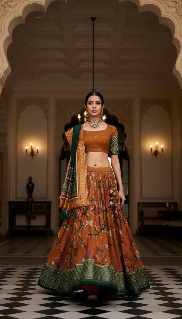 Mustard_Dola_Silk_Patola_Foil_Print_Lehenga_Choli_For_Women