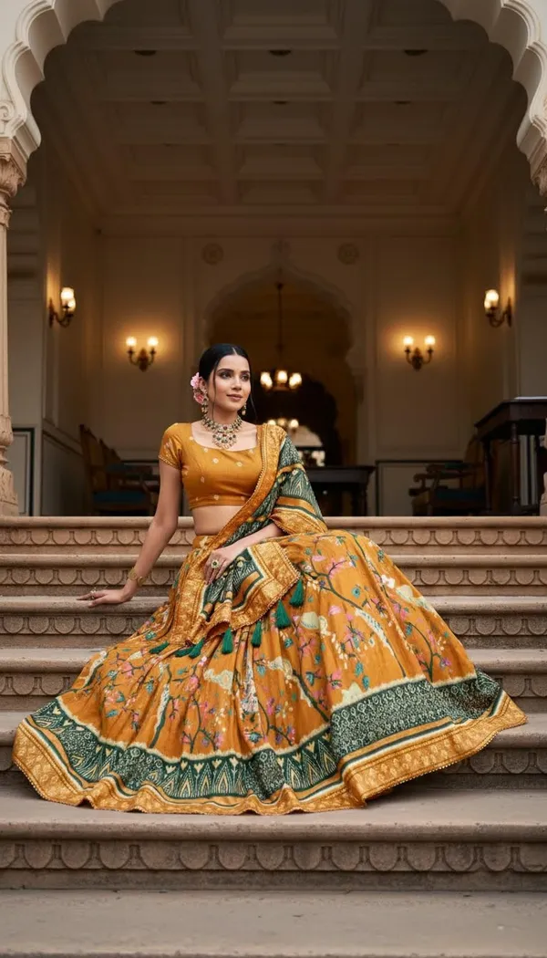 Mustard_Dola_Silk_Patola_Foil_Print_Lehenga_Choli_For_Women