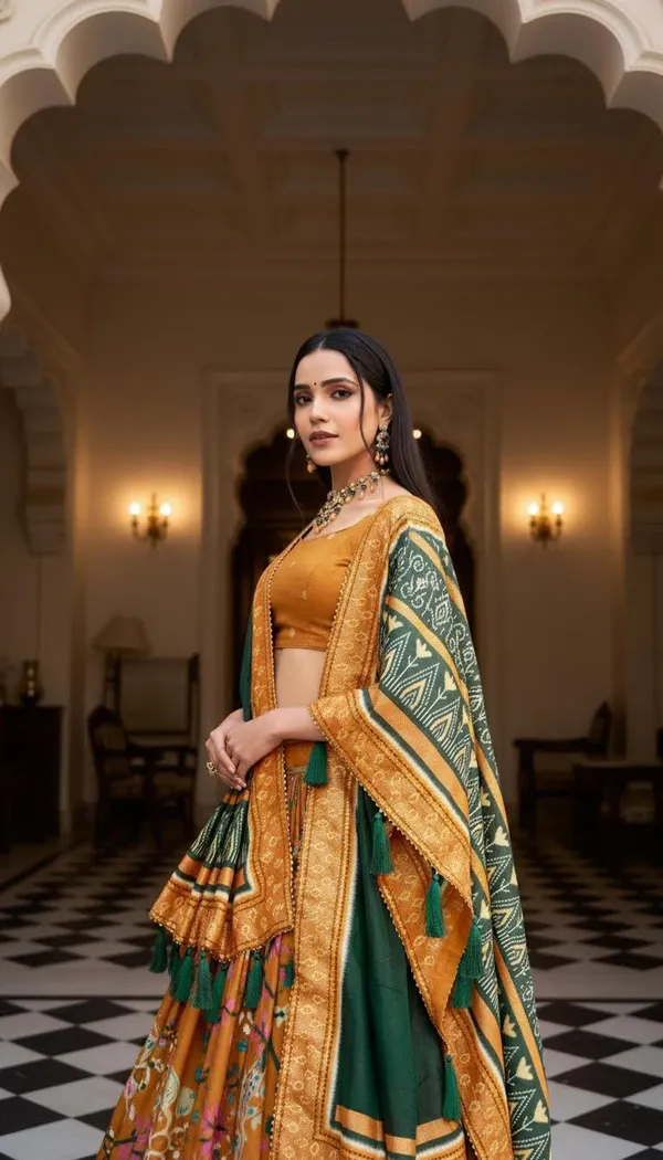 Mustard_Dola_Silk_Patola_Foil_Print_Lehenga_Choli_For_Women
