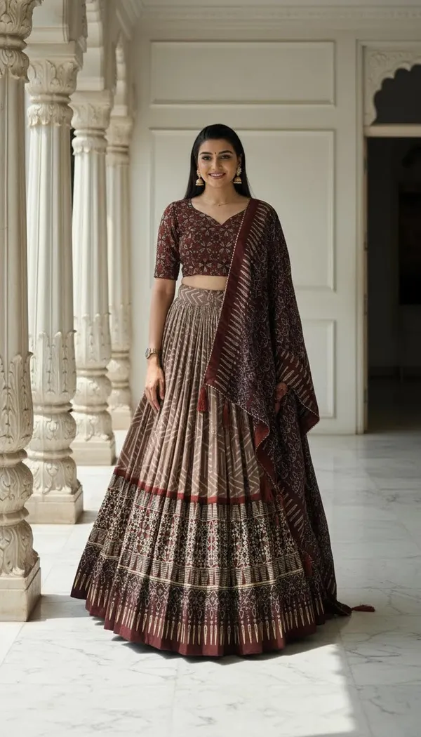 Brown_Dola_Silk_Patola_Foil_Print_Lehenga_Choli_For_Women