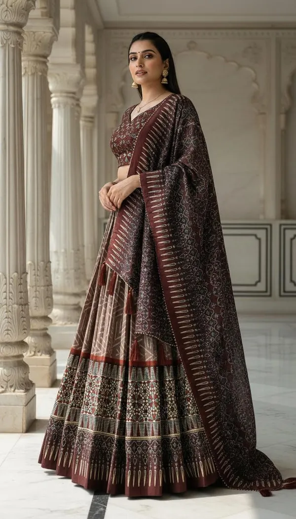 Brown_Dola_Silk_Patola_Foil_Print_Lehenga_Choli_For_Women