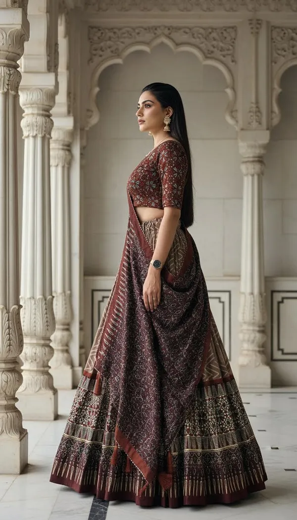 Brown_Dola_Silk_Patola_Foil_Print_Lehenga_Choli_For_Women