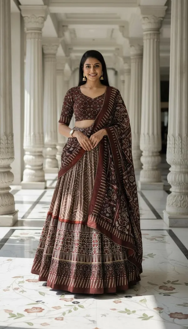 Brown_Dola_Silk_Patola_Foil_Print_Lehenga_Choli_For_Women
