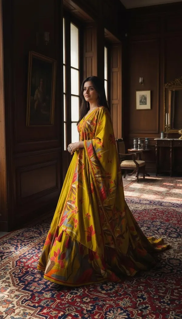Mustard_Dola_Silk_Foil_Print_Lehenga_Choli_For_Women