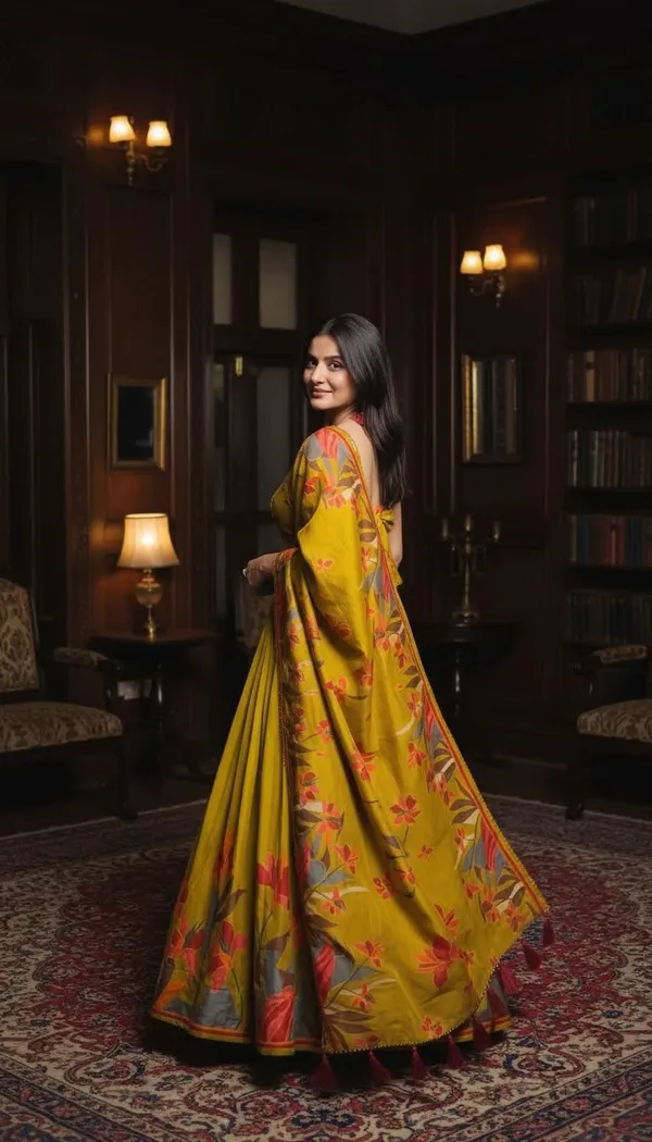 Mustard_Dola_Silk_Foil_Print_Lehenga_Choli_For_Women