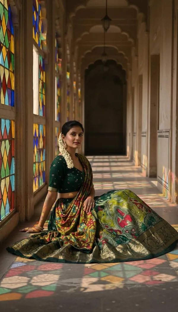 Green_Dola_Silk_Patola_Foil_Print_Lehenga_Choli_For_Women