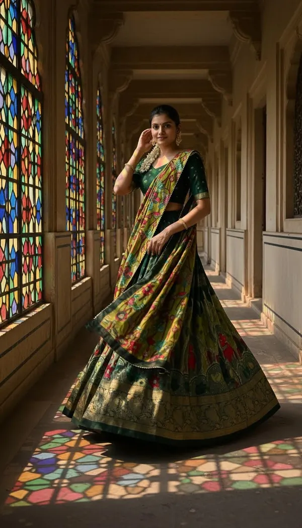 Green_Dola_Silk_Patola_Foil_Print_Lehenga_Choli_For_Women