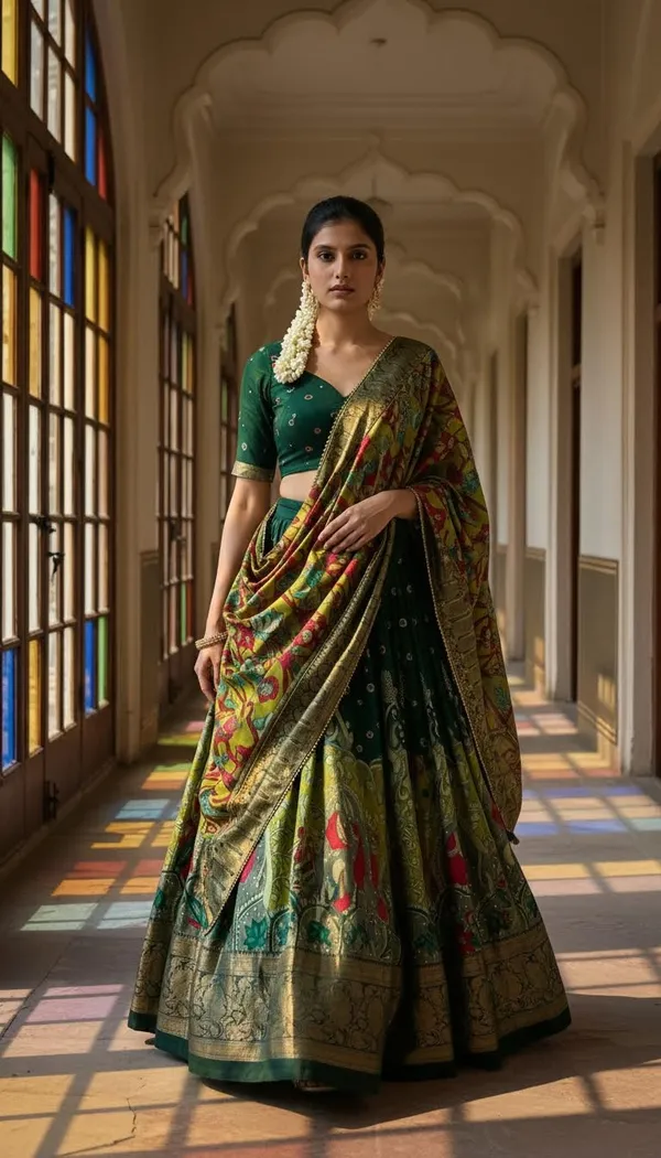 Green_Dola_Silk_Patola_Foil_Print_Lehenga_Choli_For_Women