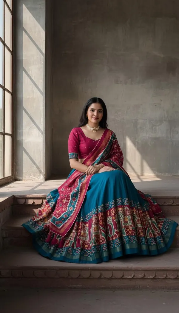 Firoji_Dola_Silk_Patola_Print_Lehenga_Choli_For_Women