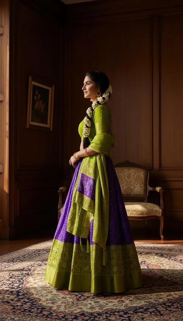 Blue_Lichi_Fabric_Jacquard_Jari_Print_Lehenga_Choli_For_Women