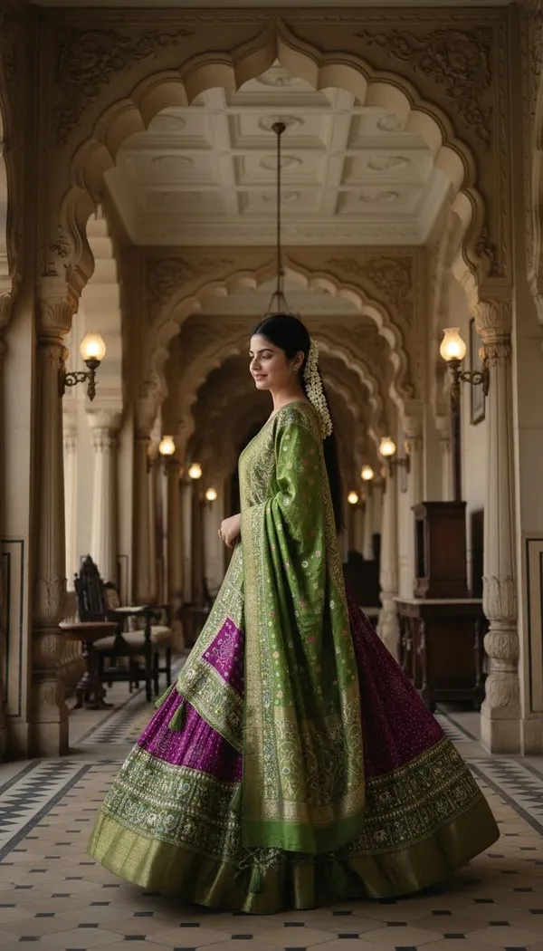 Wine_Lichi_Fabric_Jacquard_Jari_Print_Lehenga_Choli_For_Women
