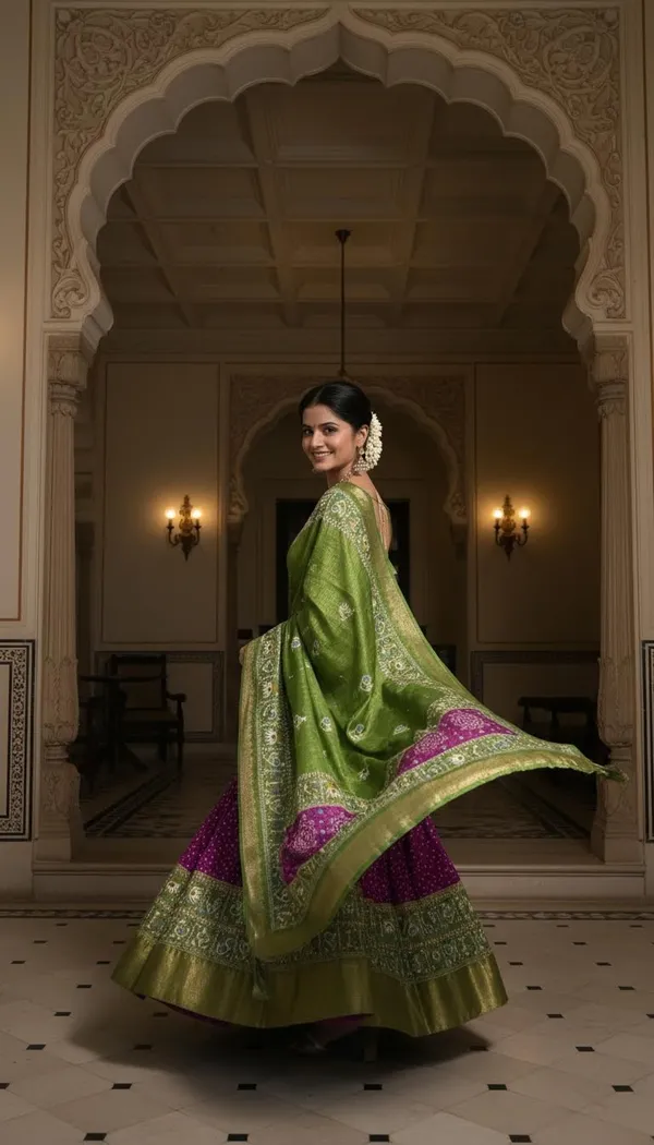 Wine_Lichi_Fabric_Jacquard_Jari_Print_Lehenga_Choli_For_Women