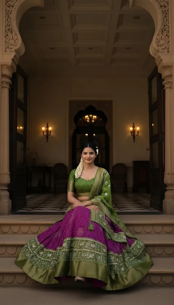 Wine_Lichi_Fabric_Jacquard_Jari_Print_Lehenga_Choli_For_Women