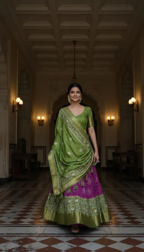 Wine_Lichi_Fabric_Jacquard_Jari_Print_Lehenga_Choli_For_Women