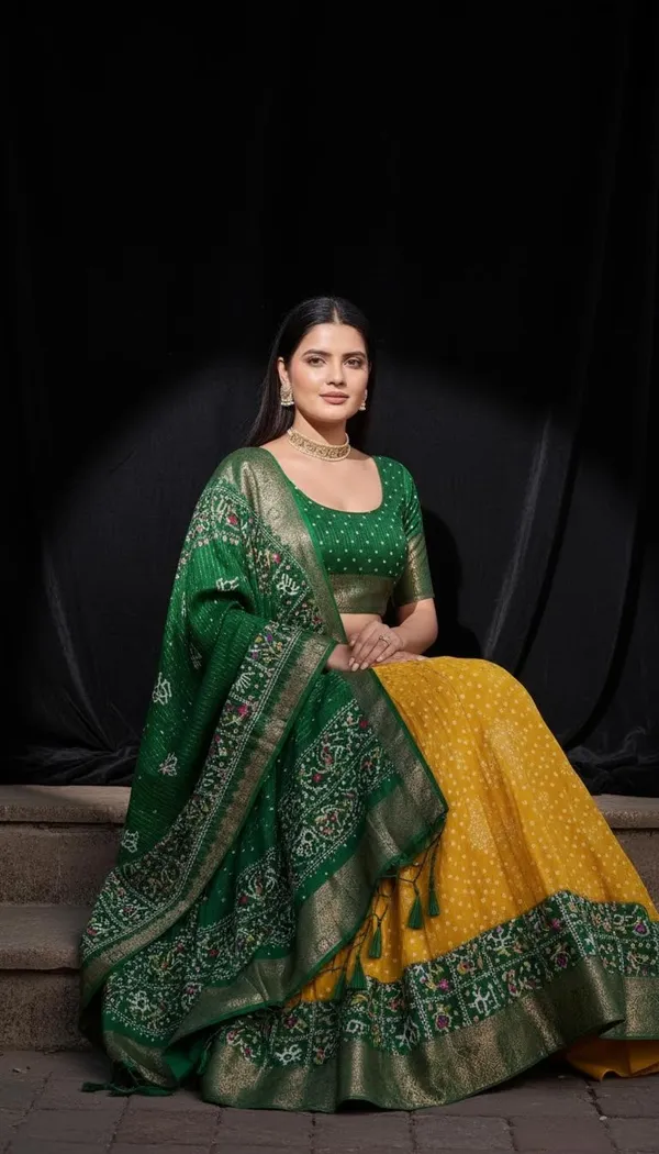 Yellow_Lichi_Fabric_Jacquard_Jari_Print_Lehenga_Choli_For_Women