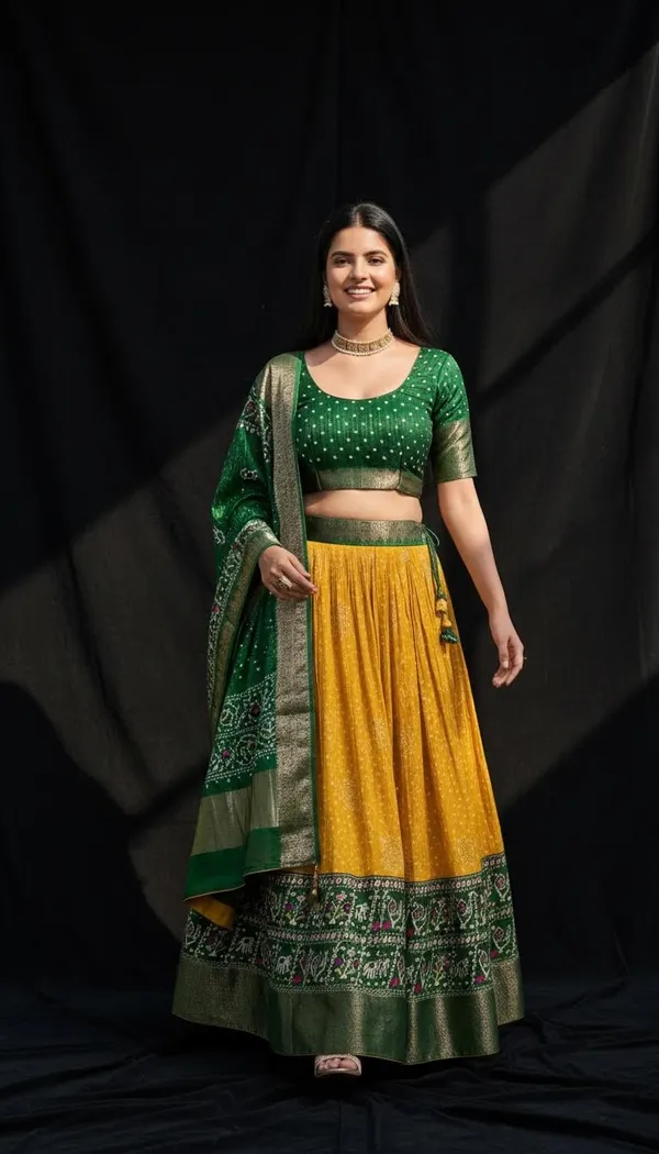 Yellow_Lichi_Fabric_Jacquard_Jari_Print_Lehenga_Choli_For_Women