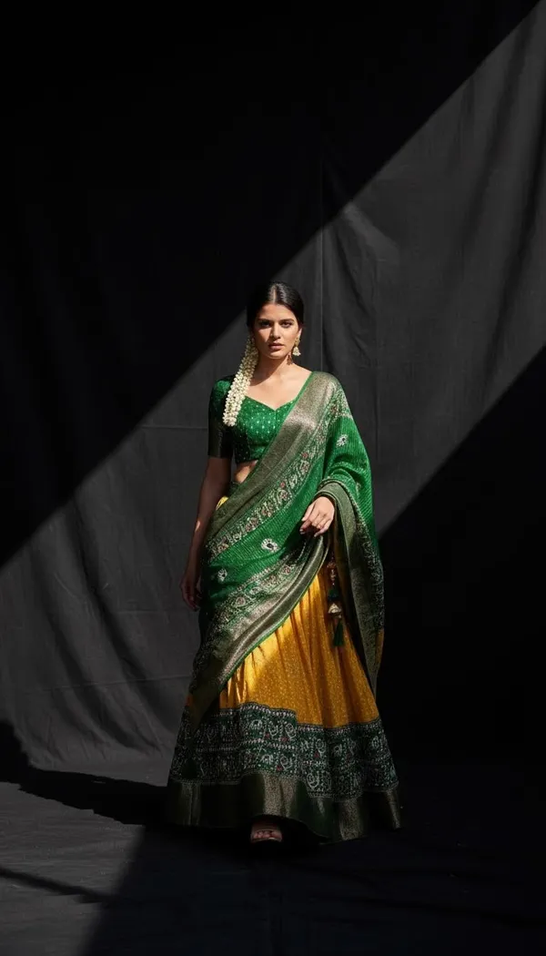 Yellow_Lichi_Fabric_Jacquard_Jari_Print_Lehenga_Choli_For_Women