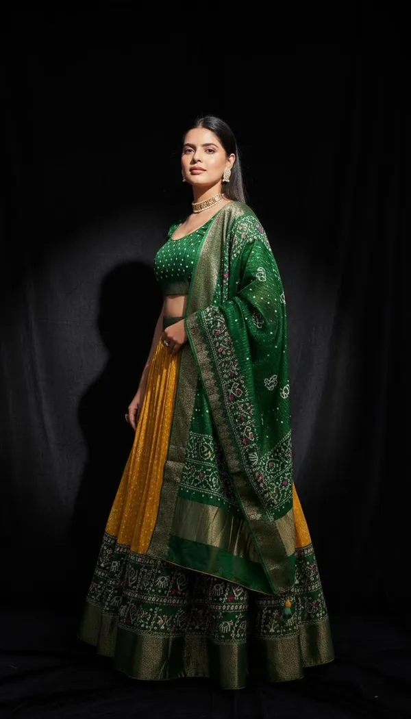 Yellow_Lichi_Fabric_Jacquard_Jari_Print_Lehenga_Choli_For_Women