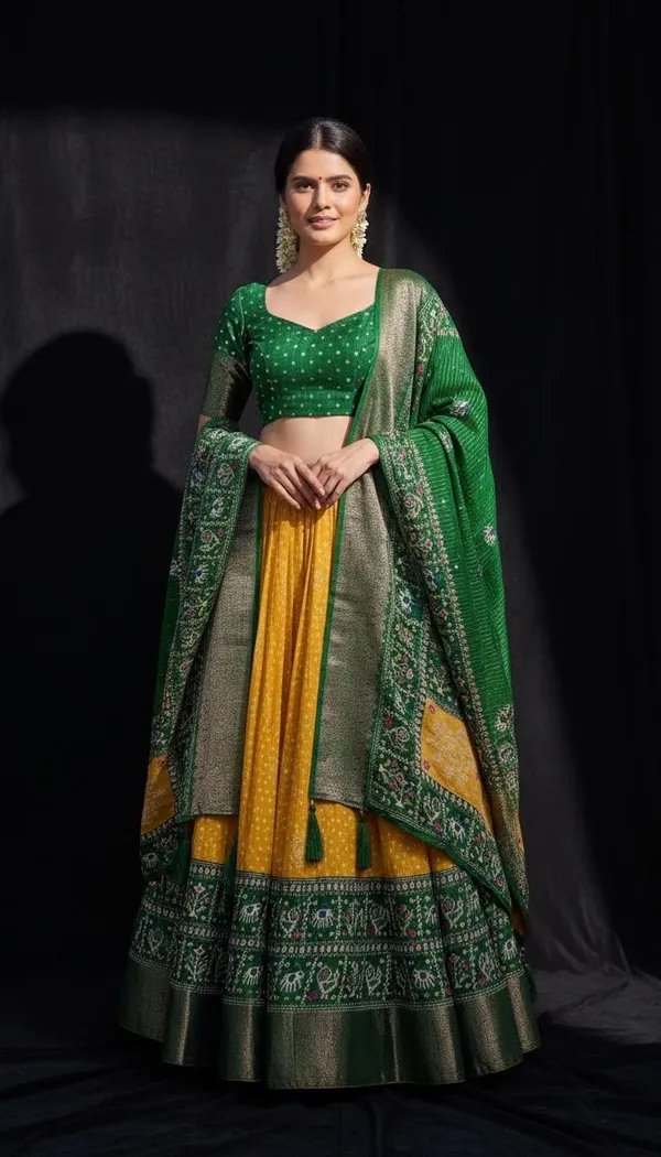 Yellow_Lichi_Fabric_Jacquard_Jari_Print_Lehenga_Choli_For_Women