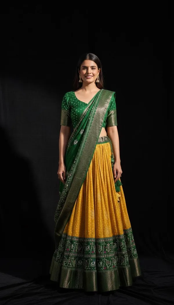 Yellow_Lichi_Fabric_Jacquard_Jari_Print_Lehenga_Choli_For_Women