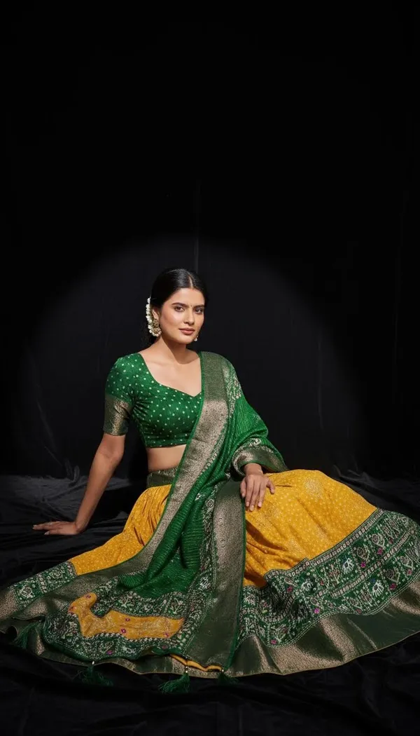 Yellow_Lichi_Fabric_Jacquard_Jari_Print_Lehenga_Choli_For_Women
