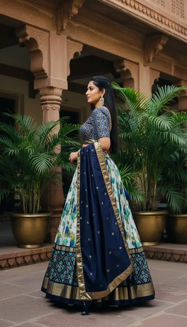 Navy_Blue_Dola_Silk_Patola_Foil_Print_Lehenga_Choli_For_Women