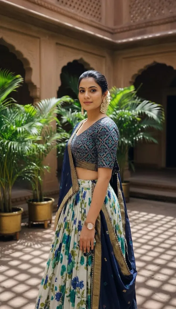 Navy_Blue_Dola_Silk_Patola_Foil_Print_Lehenga_Choli_For_Women