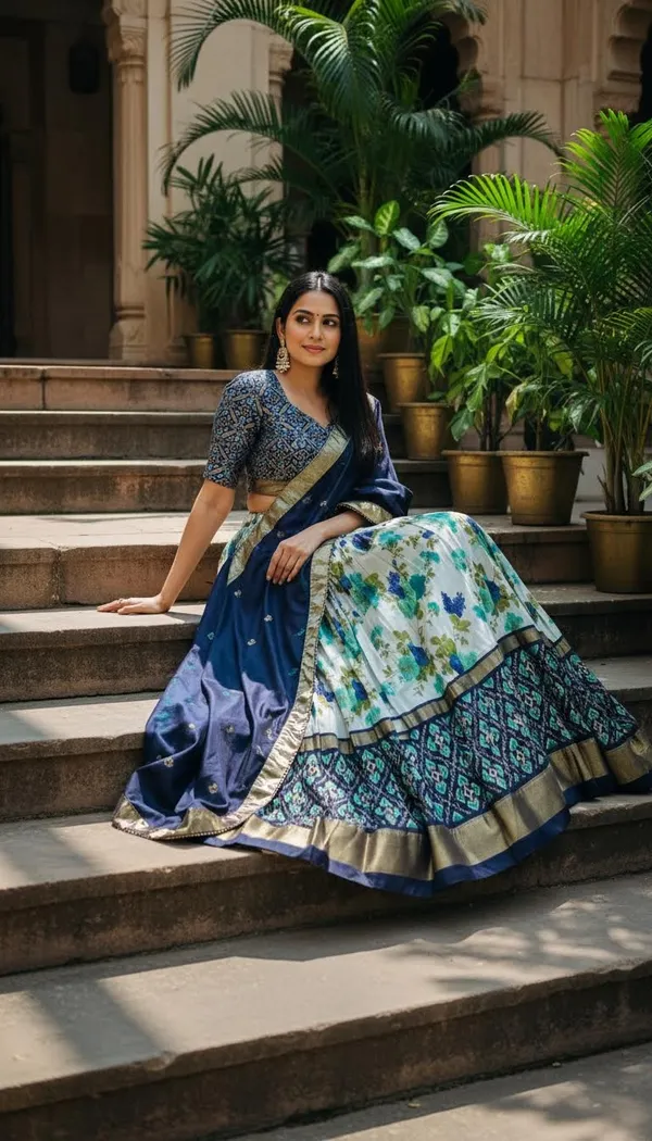 Navy_Blue_Dola_Silk_Patola_Foil_Print_Lehenga_Choli_For_Women