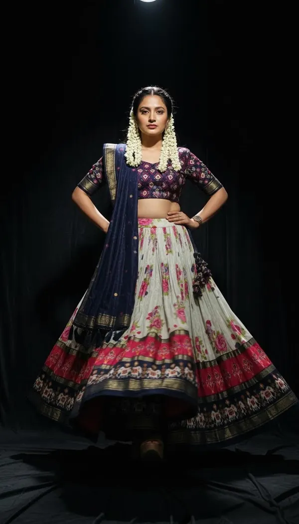 Navy_Blue_Dola_Silk_Patola_Foil_Print_Festive_Lehenga_Choli_For_Women