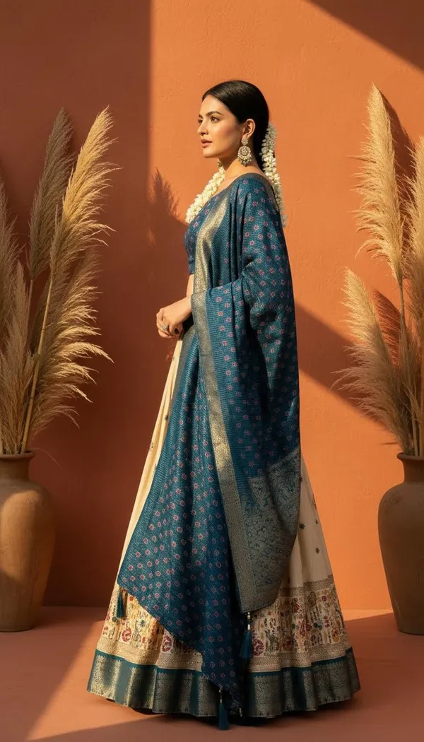 Blue_Lichi_Fabric_Jacquard_Jari_Print_Lehenga_Choli_For_Women