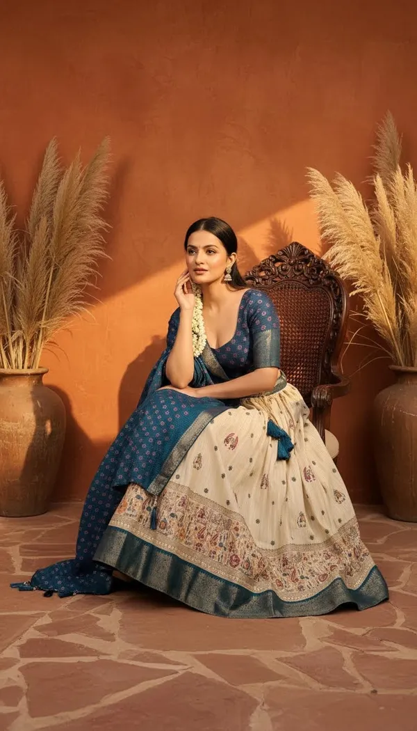 Blue_Lichi_Fabric_Jacquard_Jari_Print_Lehenga_Choli_For_Women