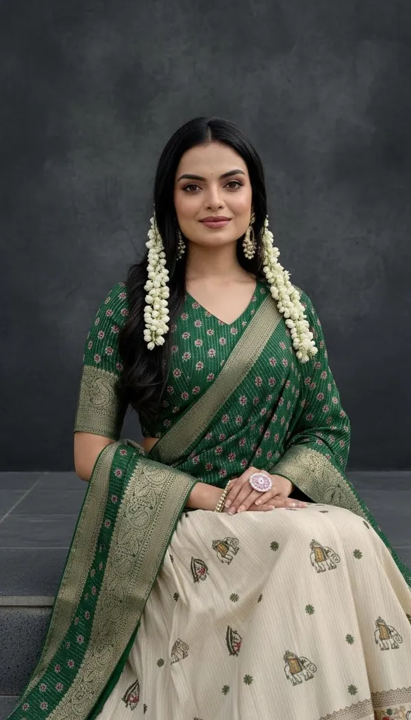 Green_Lichi_Fabric_Jacquard_Jari_Print_Lehenga_Choli_For_Women