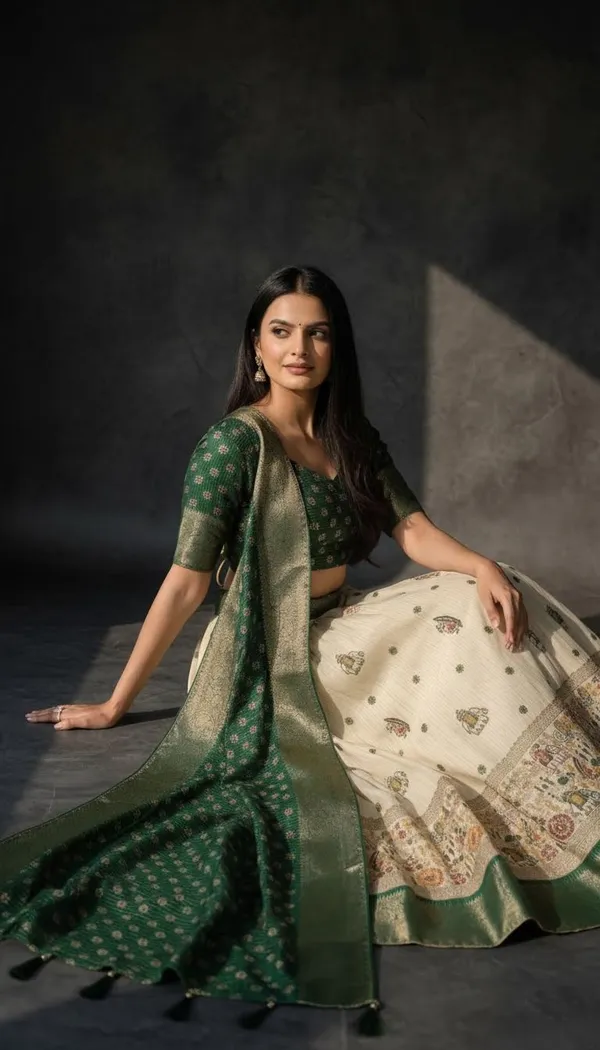 Green_Lichi_Fabric_Jacquard_Jari_Print_Lehenga_Choli_For_Women