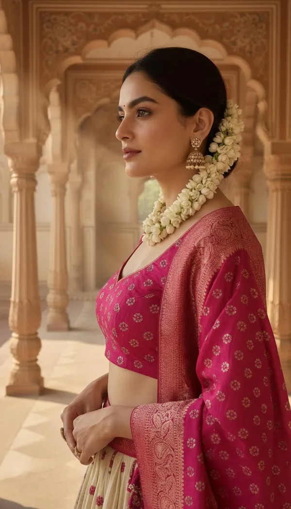 Pink_Lichi_Fabric_Jacquard_Jari_Print_Lehenga_Choli_For_Women