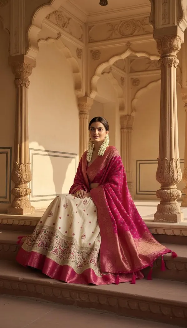 Pink_Lichi_Fabric_Jacquard_Jari_Print_Lehenga_Choli_For_Women