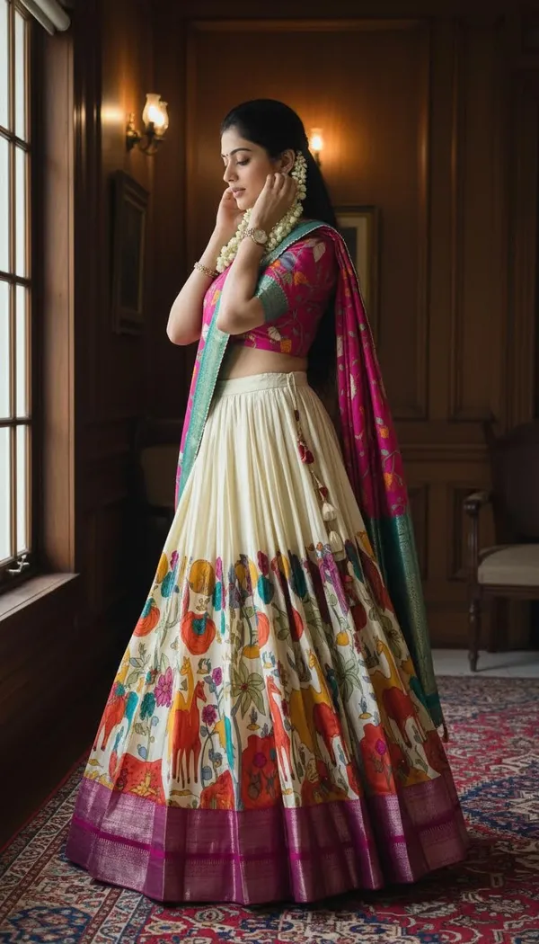 White_Dola_Silk_Patola_Print_Foil_Work_Lehenga_Choli_For_Women