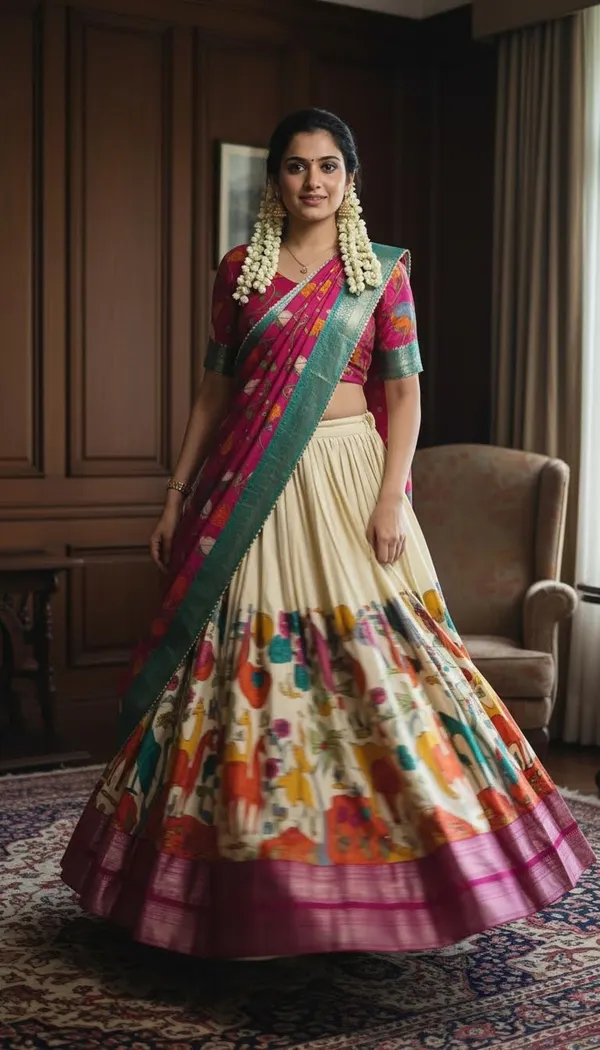 White_Dola_Silk_Patola_Print_Foil_Work_Lehenga_Choli_For_Women