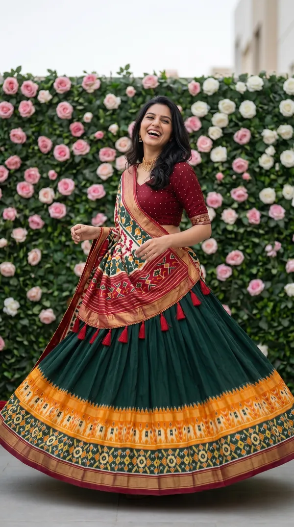 Green_Dola_Silk_Patola_Print_Foil_Work_Lehenga_Choli_For_Women