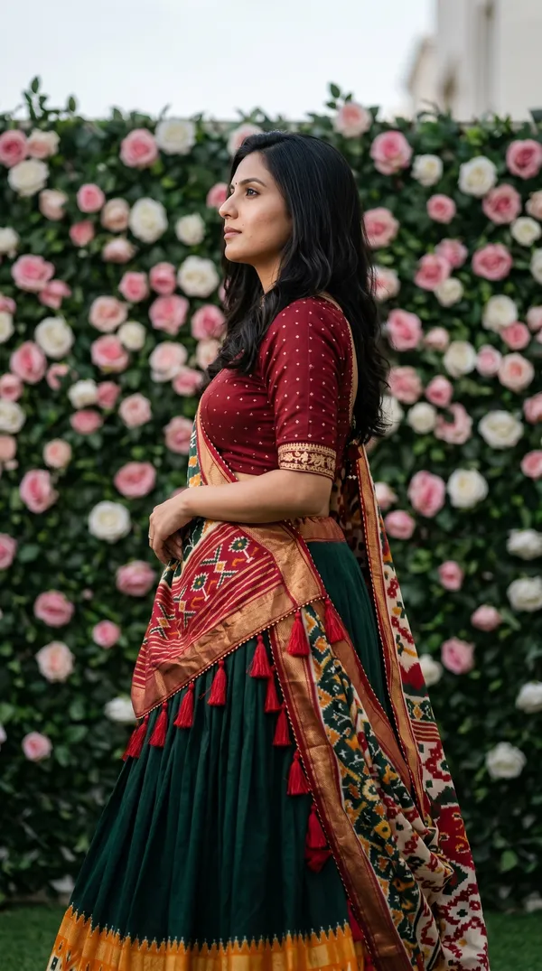 Green_Dola_Silk_Patola_Print_Foil_Work_Lehenga_Choli_For_Women