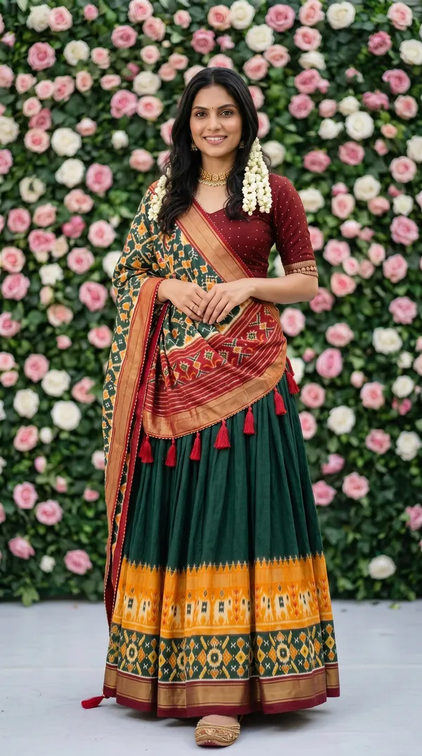 Green_Dola_Silk_Patola_Print_Foil_Work_Lehenga_Choli_For_Women
