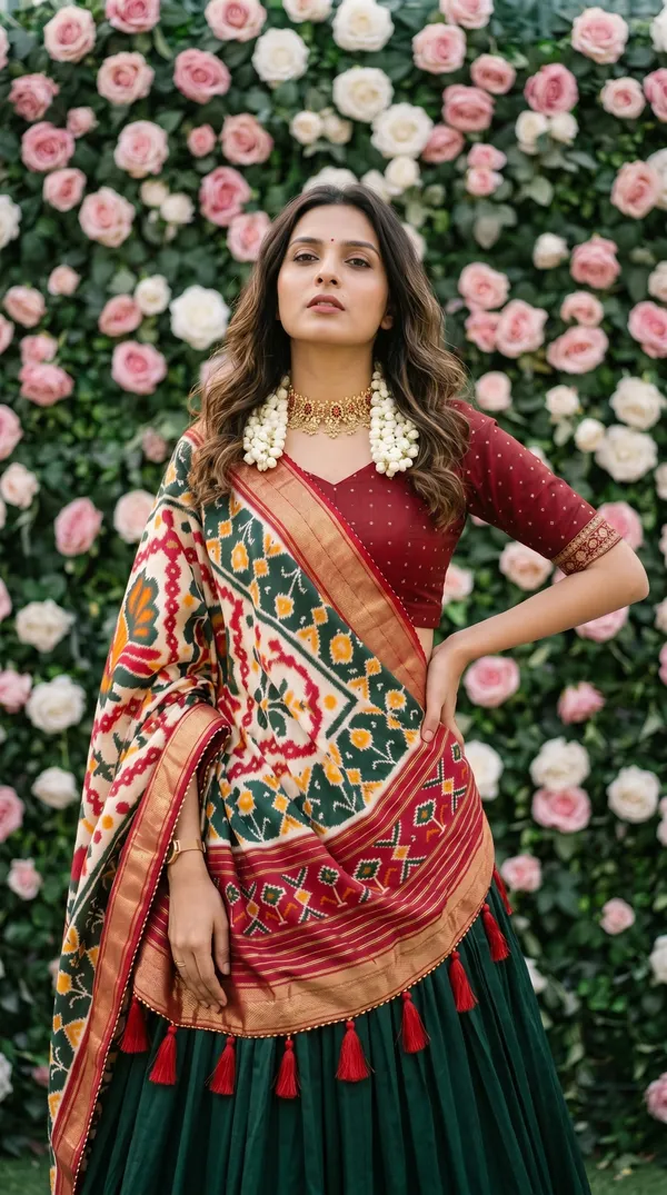 Green_Dola_Silk_Patola_Print_Foil_Work_Lehenga_Choli_For_Women